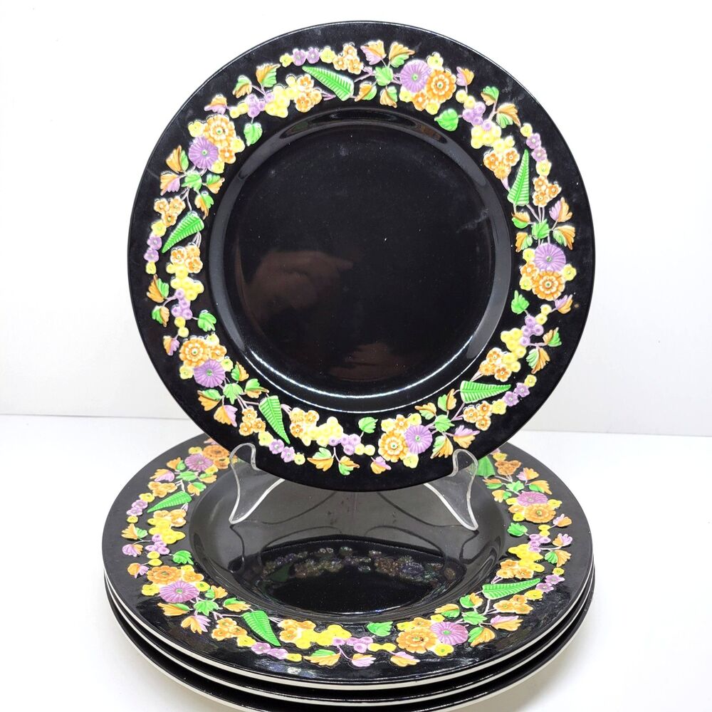 George Jones And Sons England "AUTUMN TINTS" 4 Vintage 10 1/4" Dinner Plates GC